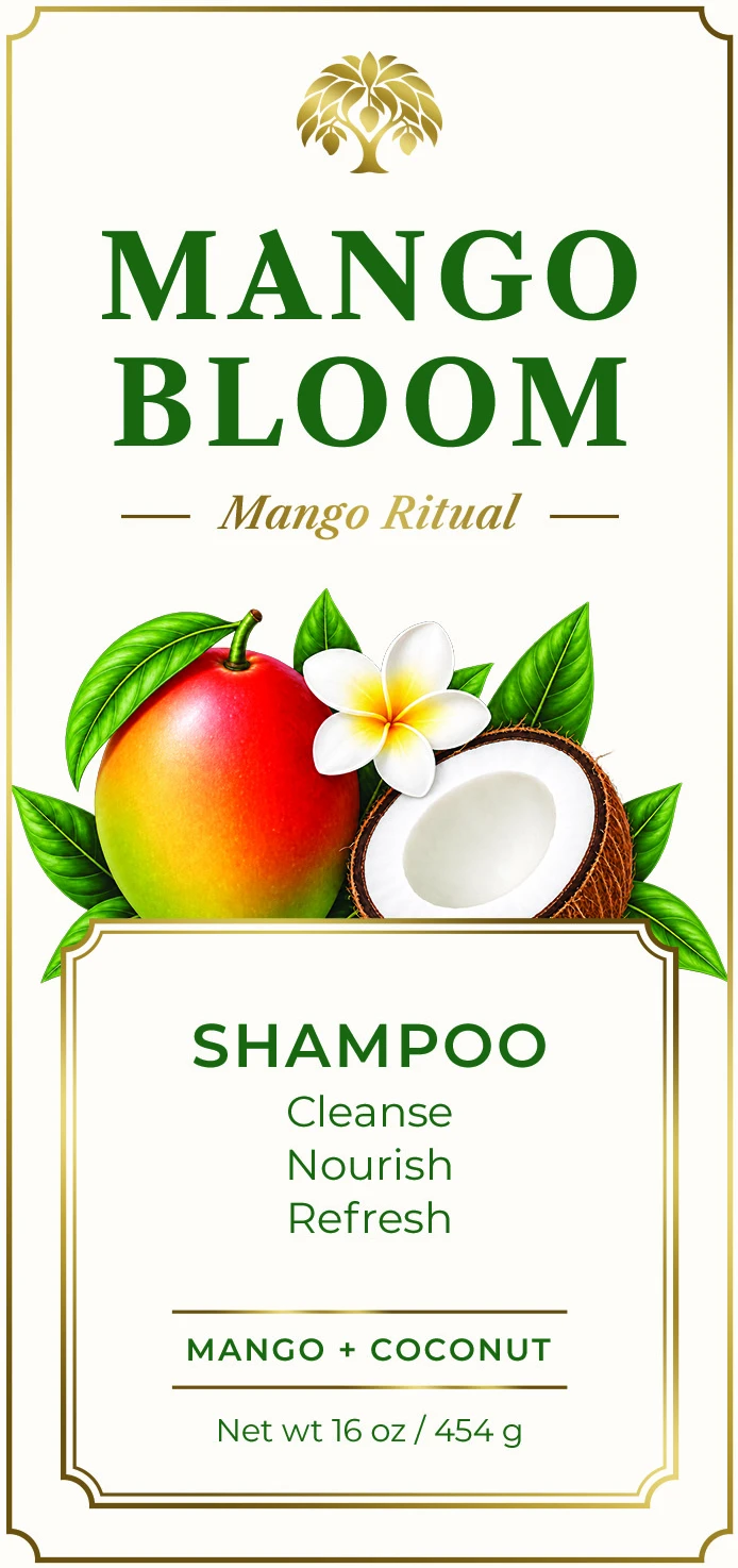 Mango Bloom Shampoo label